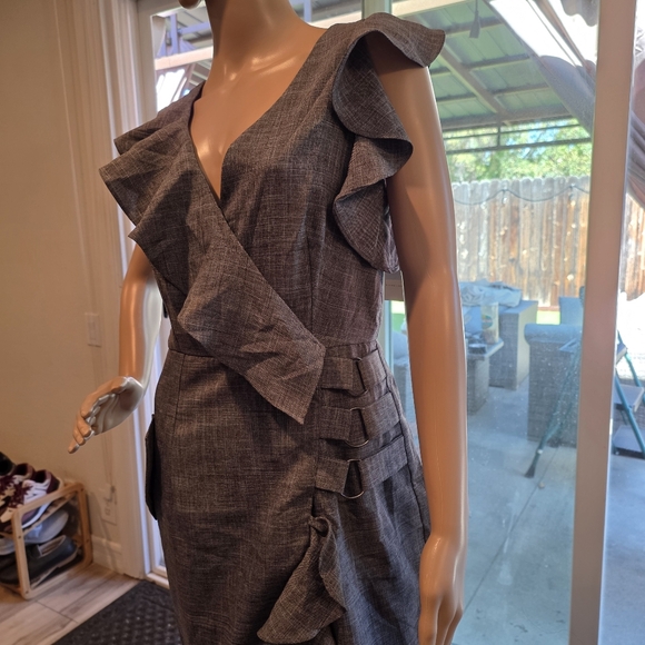 Chic Asymmetrical Ruffle Dress - Gray - Picture 4 of 9